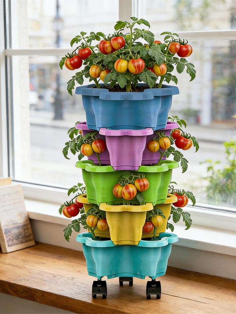 Vertical Wall Planter - 4/5 Tiers Flowerpot Vertical Tower, Stackable