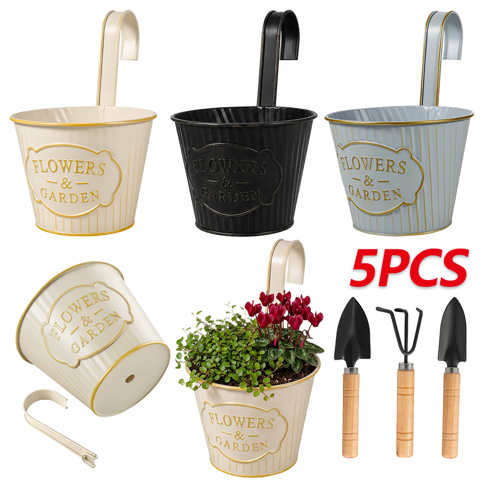 5Pcs Hanging Flower Pots Metal - Gardening Tools Vintage บทวิจารณ์และราคา