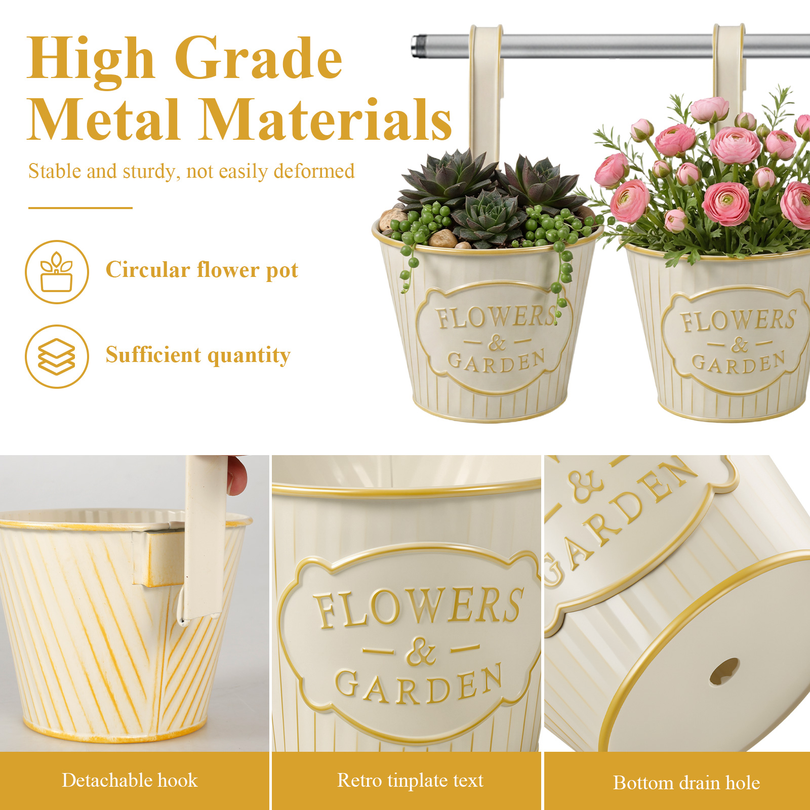5Pcs Hanging Flower Pots Metal - Gardening Tools Vintage บทวิจารณ์และราคา